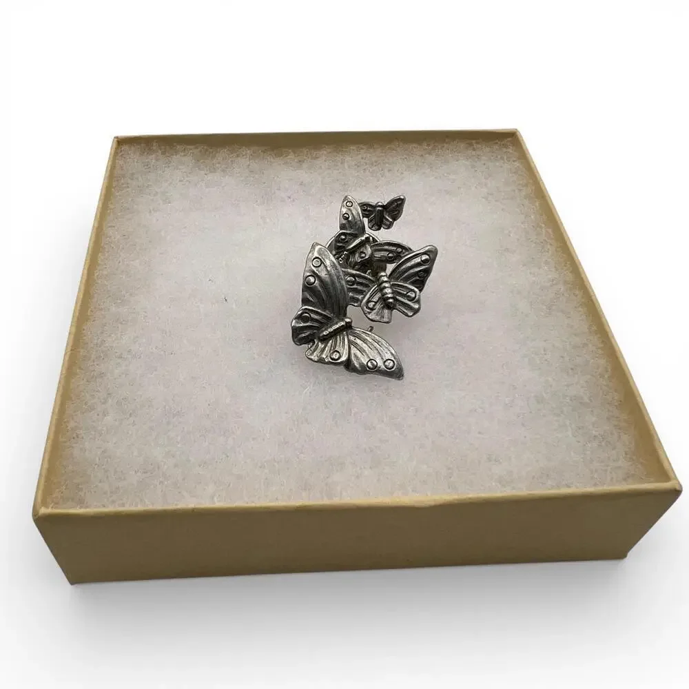 Vintage Pewter Four Butterfly Cluster Lapel Pin